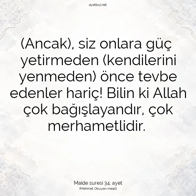 Ayetbul | Kuran Mealleri | Quran | Maide suresi 34. ayet