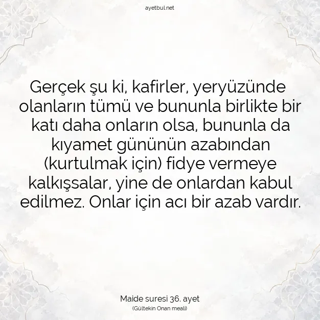 Ayetbul | Kuran Mealleri | Quran | Maide suresi 36. ayet