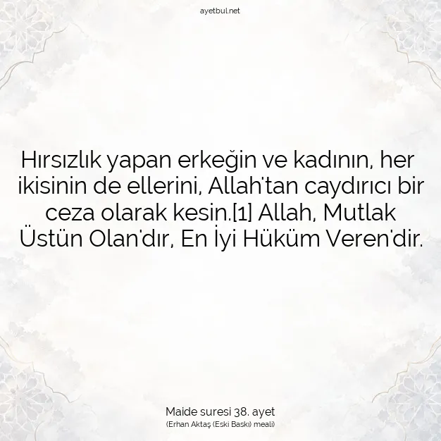 Ayetbul | Kuran Mealleri | Quran | Maide suresi 38. ayet