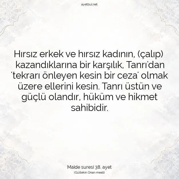 Ayetbul | Kuran Mealleri | Quran | Maide suresi 38. ayet