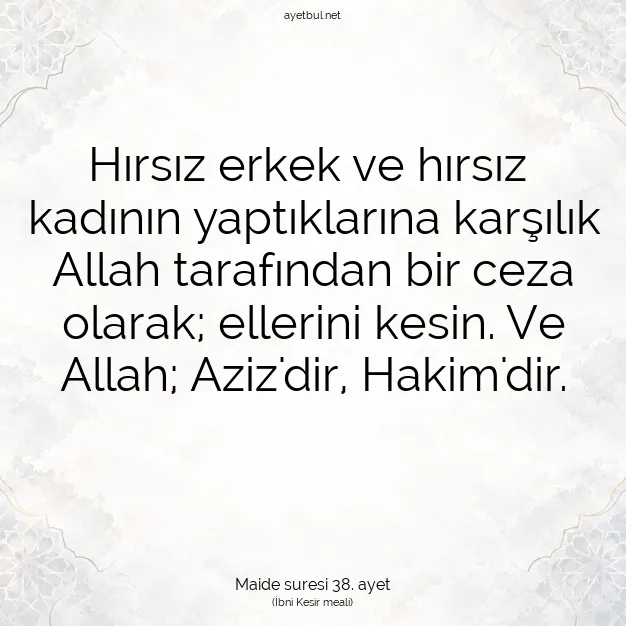 Ayetbul | Kuran Mealleri | Quran | Maide suresi 38. ayet