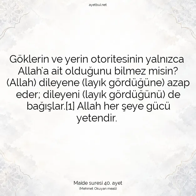 Ayetbul | Kuran Mealleri | Quran | Maide suresi 40. ayet