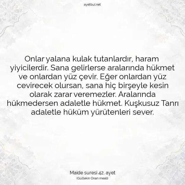 Ayetbul | Kuran Mealleri | Quran | Maide suresi 42. ayet