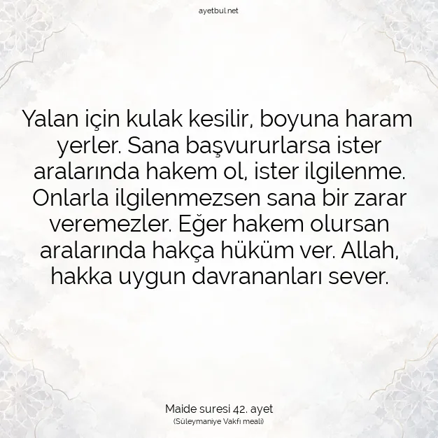 Ayetbul | Kuran Mealleri | Quran | Maide suresi 42. ayet