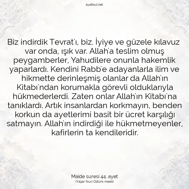 Ayetbul | Kuran Mealleri | Quran | Maide suresi 44. ayet