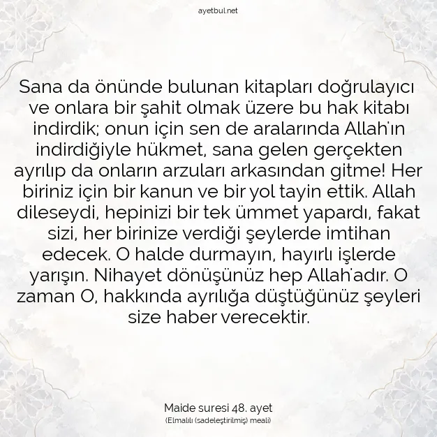 Ayetbul | Kuran Mealleri | Quran | Maide suresi 48. ayet