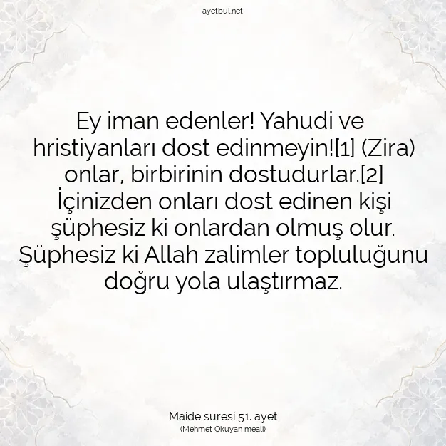 Ayetbul | Kuran Mealleri | Quran | Maide suresi 51. ayet