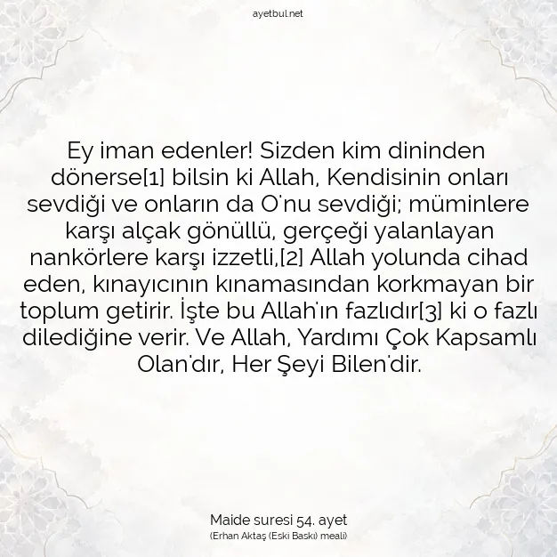 Ayetbul | Kuran Mealleri | Quran | Maide suresi 54. ayet