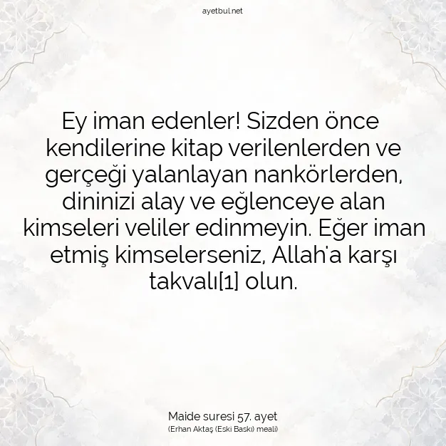 Ayetbul | Kuran Mealleri | Quran | Maide suresi 57. ayet