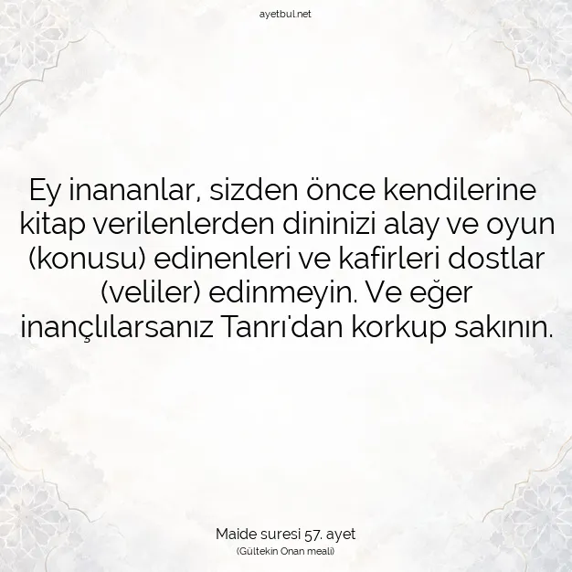 Ayetbul | Kuran Mealleri | Quran | Maide suresi 57. ayet