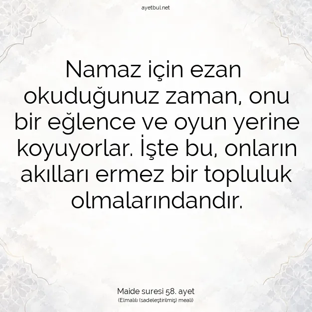 Ayetbul | Kuran Mealleri | Quran | Maide suresi 58. ayet