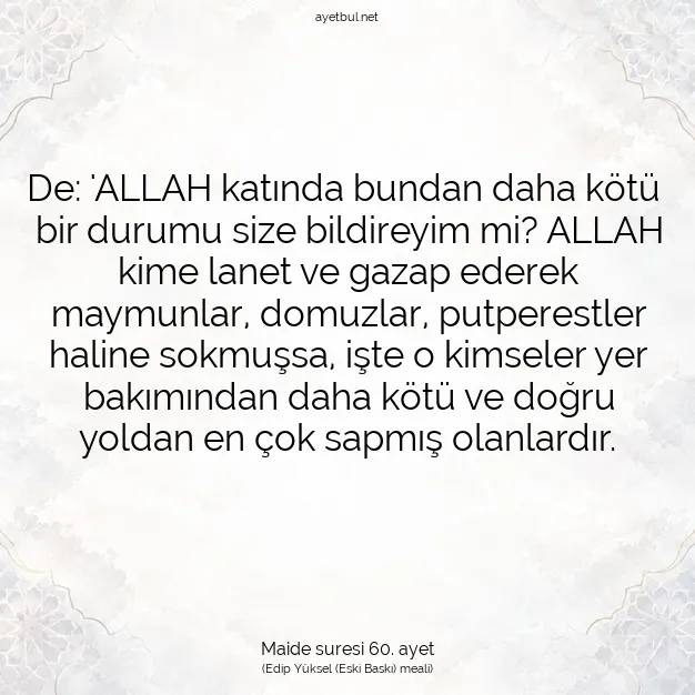 Ayetbul | Kuran Mealleri | Quran | Maide suresi 60. ayet
