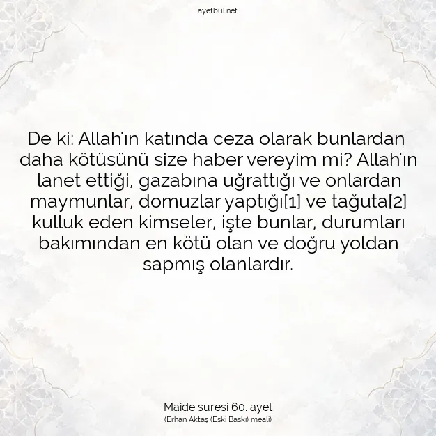 Ayetbul | Kuran Mealleri | Quran | Maide suresi 60. ayet