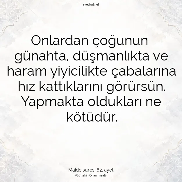 Ayetbul | Kuran Mealleri | Quran | Maide suresi 62. ayet