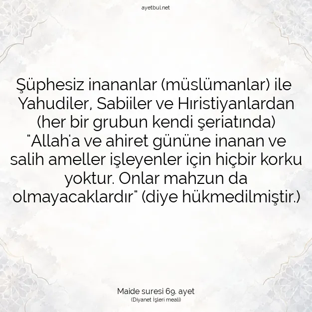 Ayetbul | Kuran Mealleri | Quran | Maide suresi 69. ayet