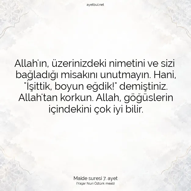 Ayetbul | Kuran Mealleri | Quran | Maide suresi 7. ayet