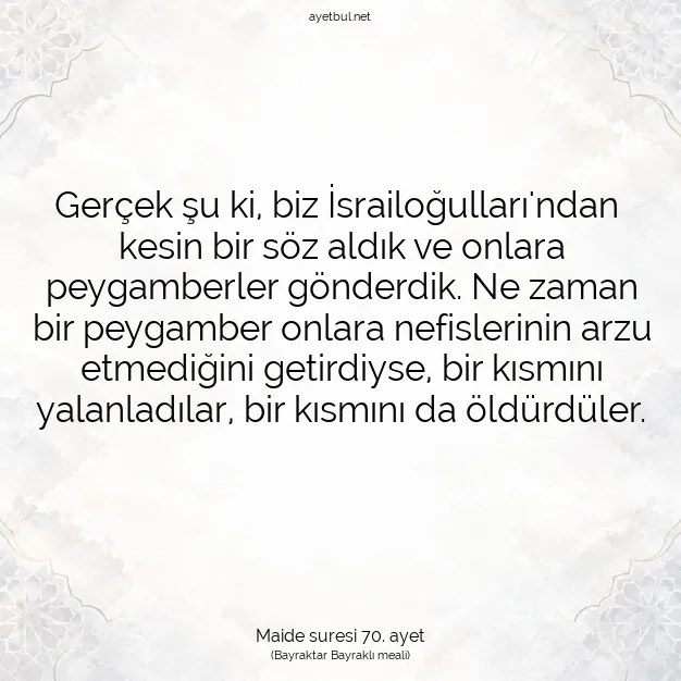 Ayetbul | Kuran Mealleri | Quran | Maide suresi 70. ayet