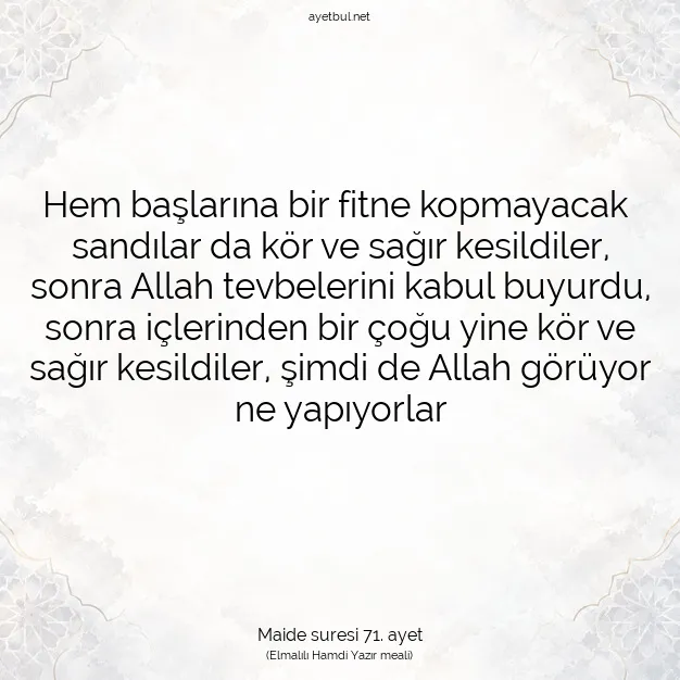 Ayetbul | Kuran Mealleri | Quran | Maide suresi 71. ayet