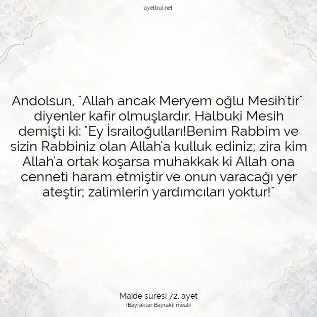 Ayetbul | Kuran Mealleri | Quran | Maide suresi 72. ayet
