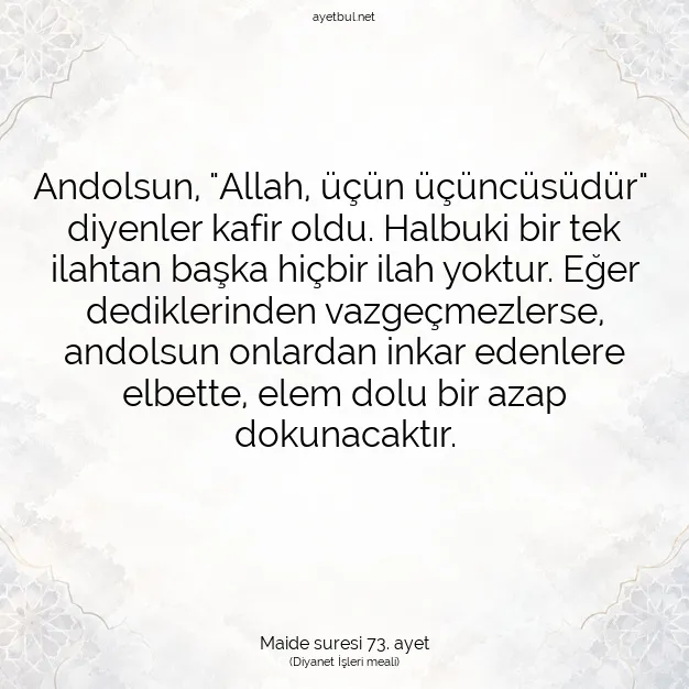 Ayetbul | Kuran Mealleri | Quran | Maide suresi 73. ayet