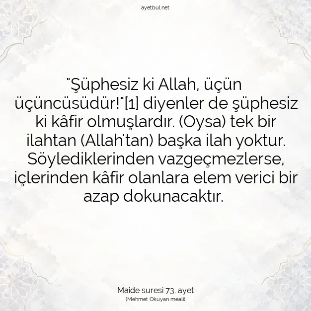 Ayetbul | Kuran Mealleri | Quran | Maide suresi 73. ayet