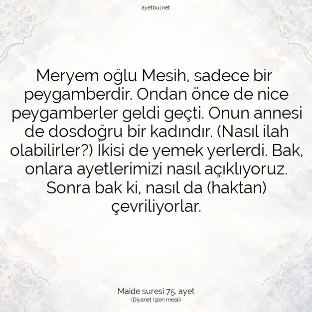 Ayetbul | Kuran Mealleri | Quran | Maide suresi 75. ayet