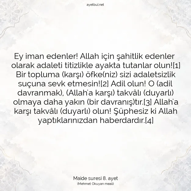 Ayetbul | Kuran Mealleri | Quran | Maide suresi 8. ayet