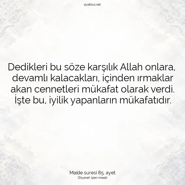 Ayetbul | Kuran Mealleri | Quran | Maide suresi 85. ayet