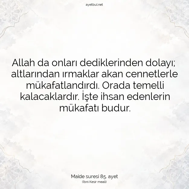 Ayetbul | Kuran Mealleri | Quran | Maide suresi 85. ayet