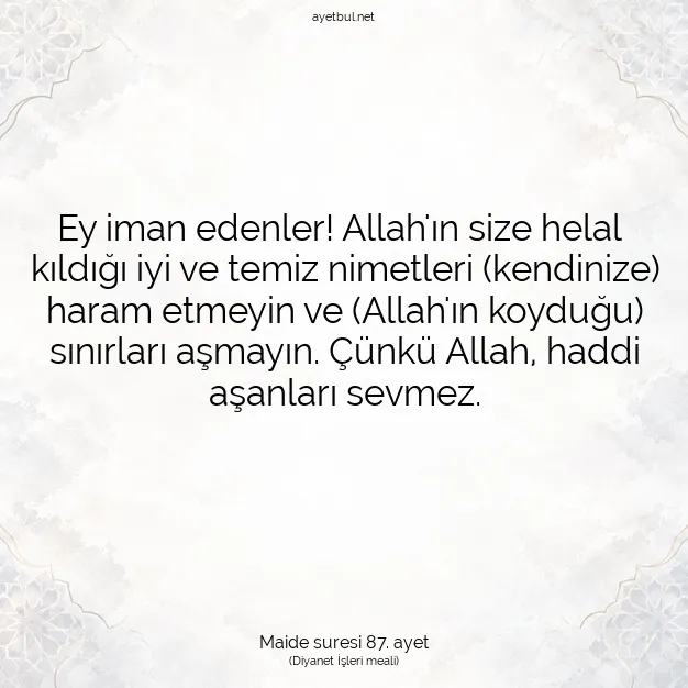 Ayetbul | Kuran Mealleri | Quran | Maide suresi 87. ayet