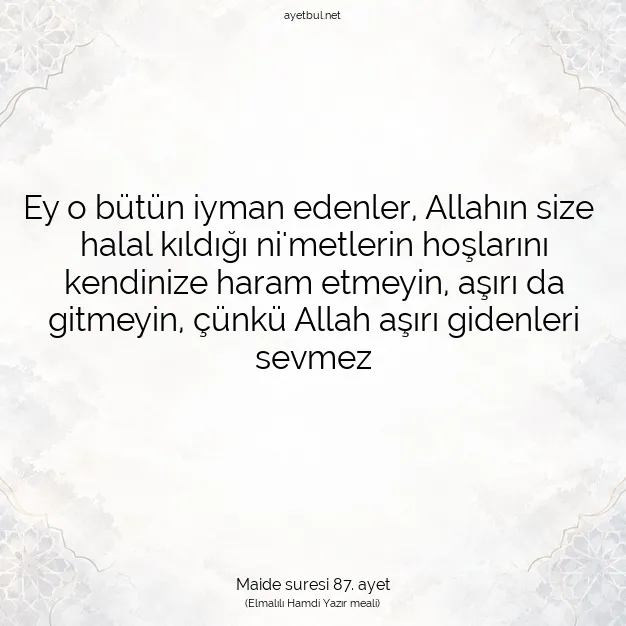 Ayetbul | Kuran Mealleri | Quran | Maide suresi 87. ayet
