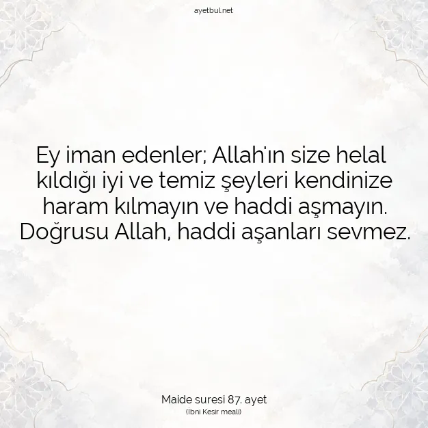 Ayetbul | Kuran Mealleri | Quran | Maide suresi 87. ayet