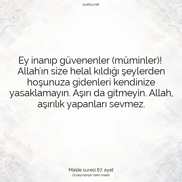 Ayetbul | Kuran Mealleri | Quran | Maide suresi 87. ayet