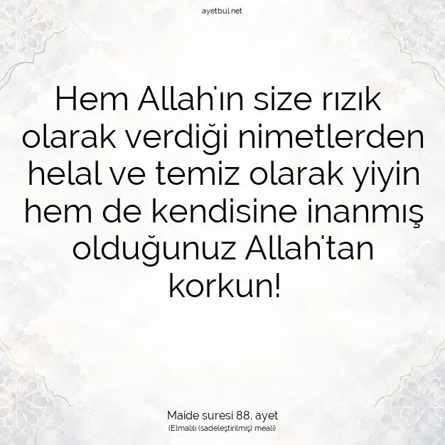 Ayetbul | Kuran Mealleri | Quran | Maide suresi 88. ayet