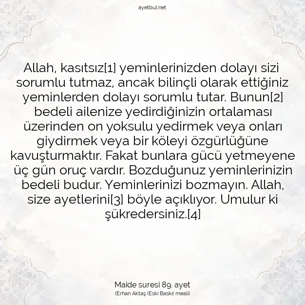 Ayetbul | Kuran Mealleri | Quran | Maide suresi 89. ayet