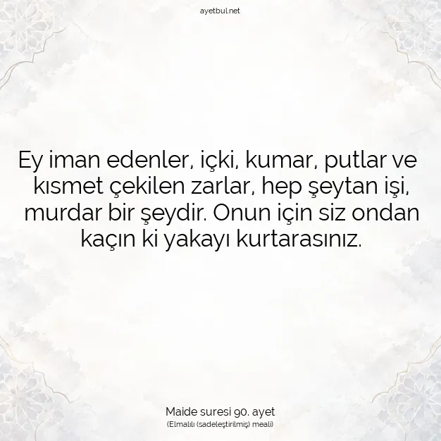 Ayetbul | Kuran Mealleri | Quran | Maide suresi 90. ayet