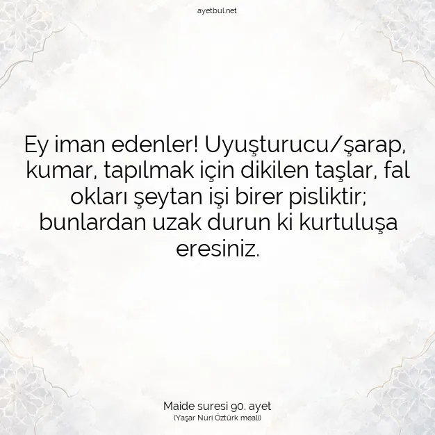 Ayetbul | Kuran Mealleri | Quran | Maide suresi 90. ayet