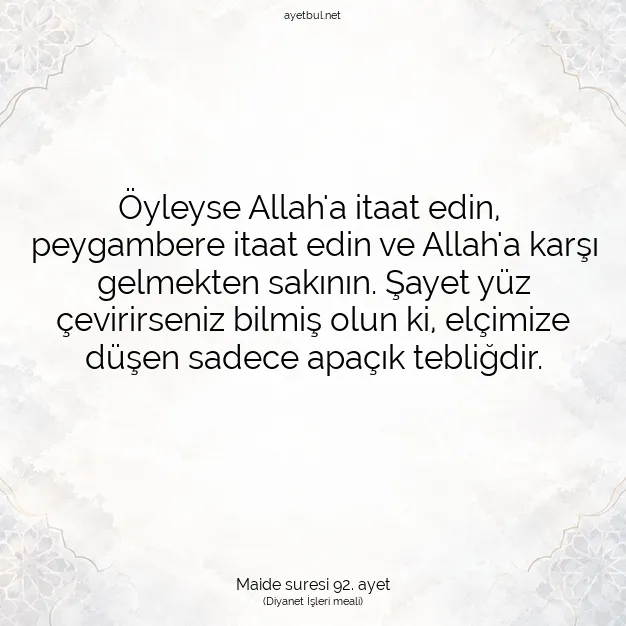 Ayetbul | Kuran Mealleri | Quran | Maide suresi 92. ayet
