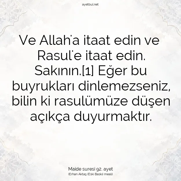 Ayetbul | Kuran Mealleri | Quran | Maide suresi 92. ayet