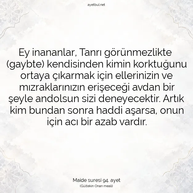 Ayetbul | Kuran Mealleri | Quran | Maide suresi 94. ayet