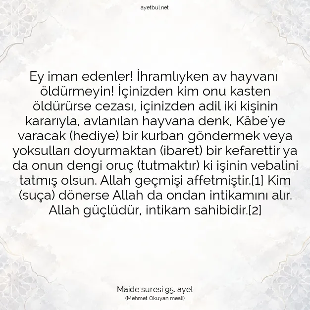 Ayetbul | Kuran Mealleri | Quran | Maide suresi 95. ayet