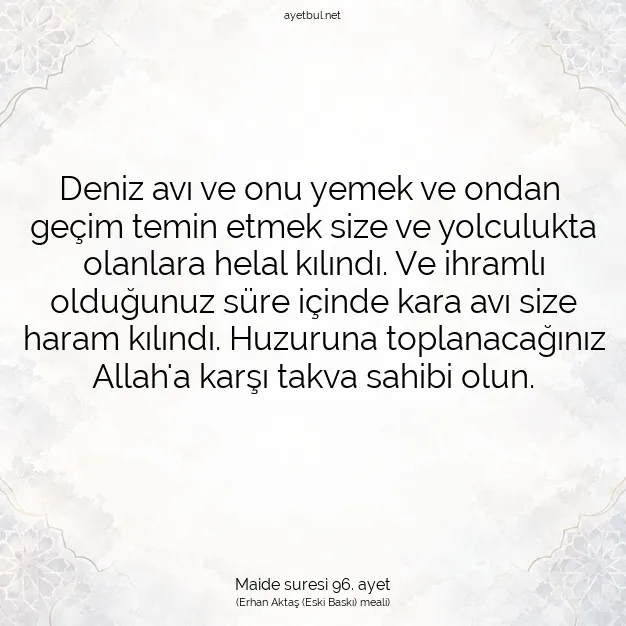 Ayetbul | Kuran Mealleri | Quran | Maide suresi 96. ayet