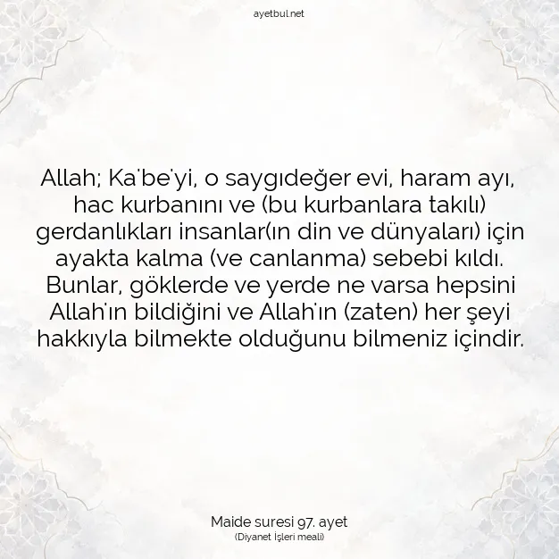 Ayetbul | Kuran Mealleri | Quran | Maide suresi 97. ayet