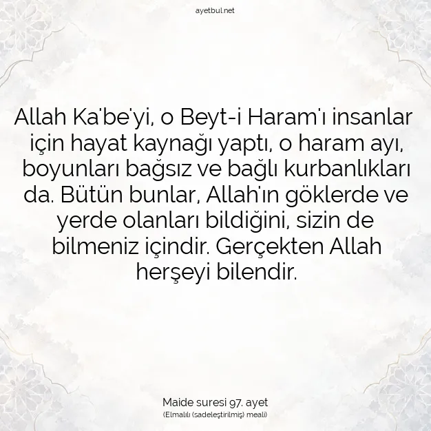 Ayetbul | Kuran Mealleri | Quran | Maide suresi 97. ayet