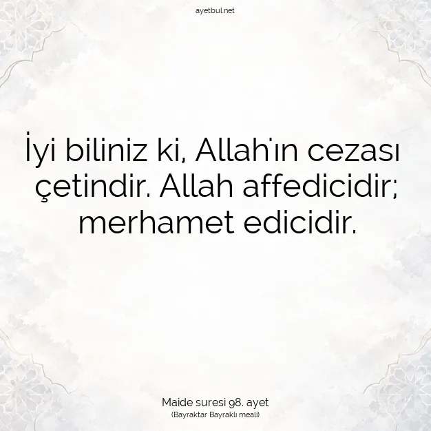 Ayetbul | Kuran Mealleri | Quran | Maide suresi 98. ayet