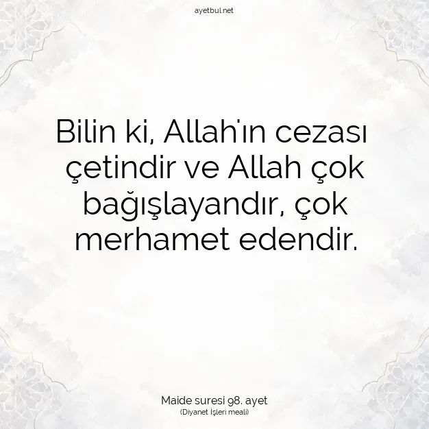 Ayetbul | Kuran Mealleri | Quran | Maide suresi 98. ayet