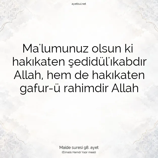 Ayetbul | Kuran Mealleri | Quran | Maide suresi 98. ayet