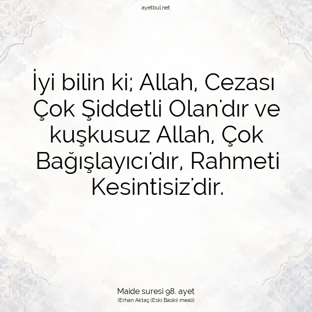 Ayetbul | Kuran Mealleri | Quran | Maide suresi 98. ayet