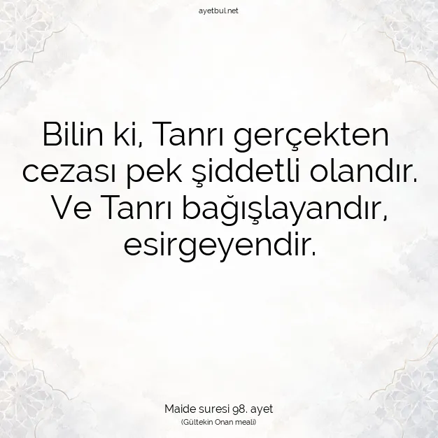 Ayetbul | Kuran Mealleri | Quran | Maide suresi 98. ayet