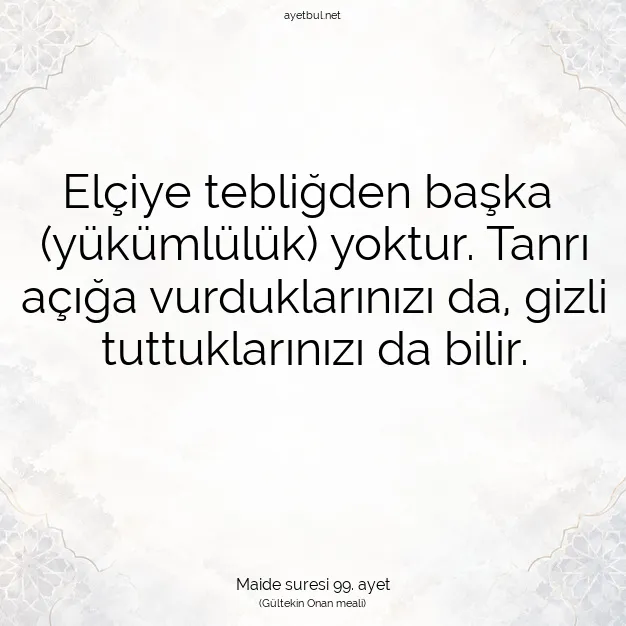 Ayetbul | Kuran Mealleri | Quran | Maide suresi 99. ayet